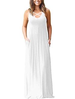 INFITTY Womens Casual Summer Dresses Sleeveless Racerback Loose Plain Flowy Long Maxi Dress with Pockets