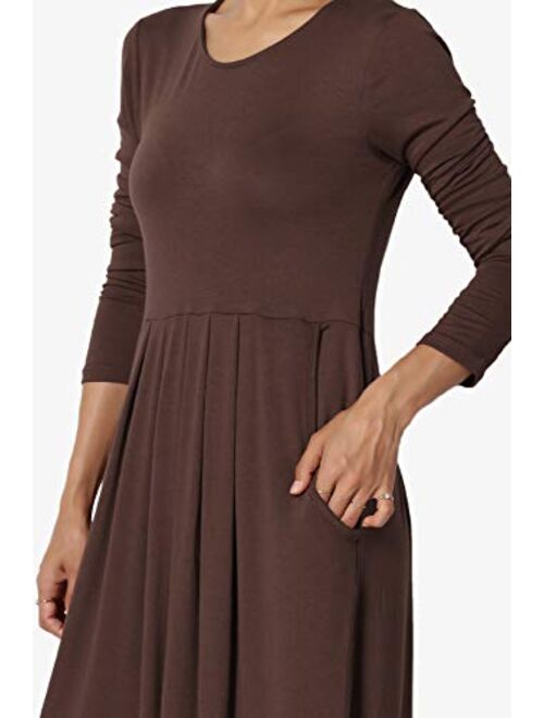 TheMogan S~3X 1/2 Short Sleeve Shirred Viscose Jersey Round Neck Long Maxi Dress