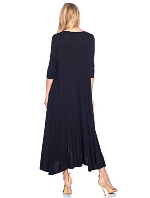 12 Ami Solid 3/4 Sleeve Pocket Loose Maxi Dress (S-3X) - Made in USA