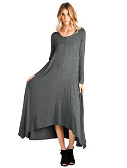 12 Ami Solid Long Sleeve Pocket Loose Maxi Dress (S-XXXL) - Made in USA