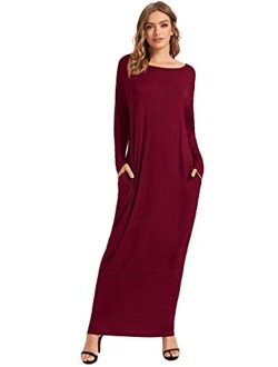 Women's Long Sleeve Pocketed Loose Long Lounge Maxi Dress