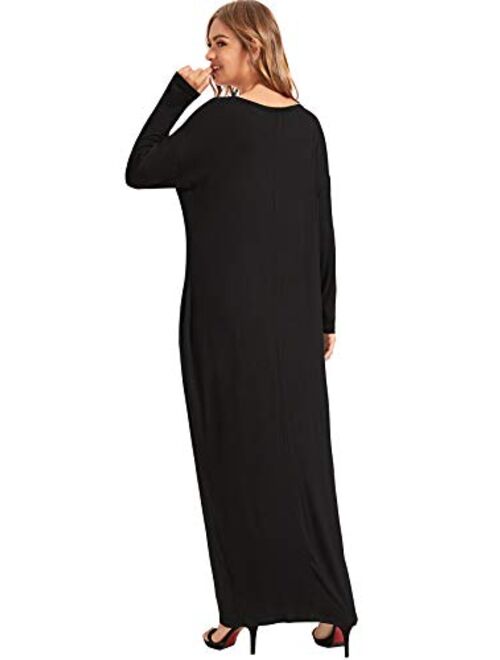 Verdusa Women's Long Sleeve Pocketed Loose Long Lounge Maxi Dress