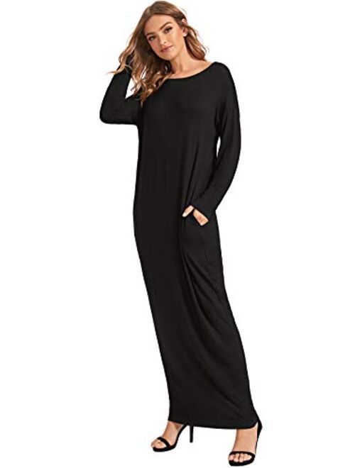 Verdusa Women's Long Sleeve Pocketed Loose Long Lounge Maxi Dress