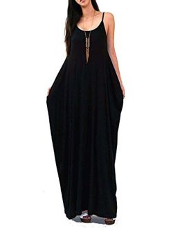 Vivicastle USA Batwing Oversized Loose Plain Summer Sleeveless Pocket Long Maxi Dress