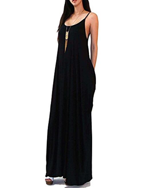 Vivicastle USA Batwing Oversized Loose Plain Summer Sleeveless Pocket Long Maxi Dress
