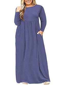BISHUIGE Womens L-6XL Long Sleeve Casual Plus Size Maxi Dresses with Pockets
