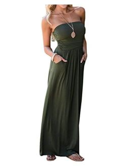 Chuanqi Womens Summer Strapless Maxi Dresses Off The Shoulder Party Dress with Pockets