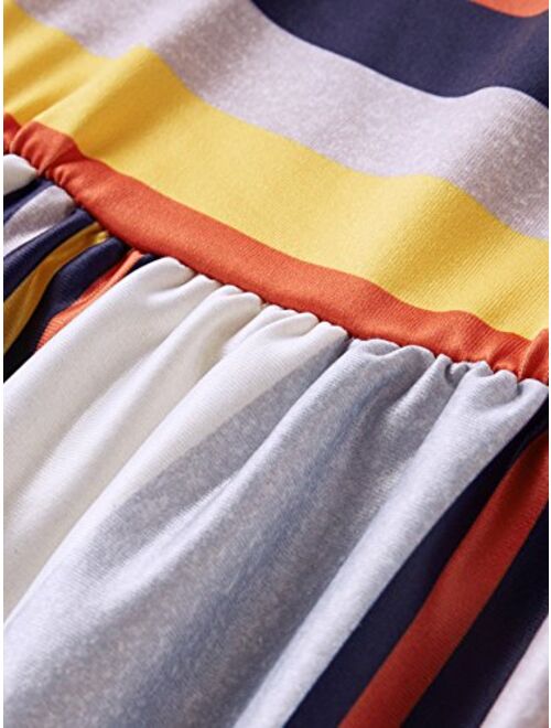 Milumia Women's Casual Long Sleeve Elastic Waist Striped Maxi Dress with Pockets