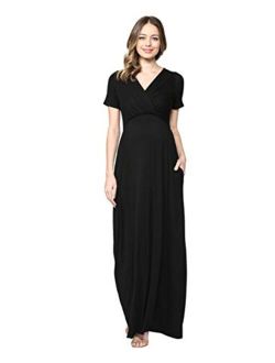 LaClef Women's Maternity Maxi Wrap Dress with Side Pocket