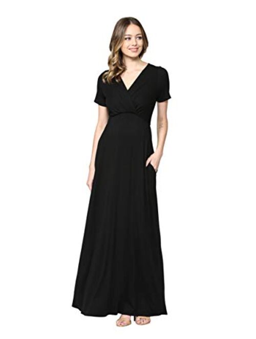 LaClef Women's Maternity Maxi Wrap Dress with Side Pocket