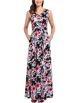 Comila Women's Summer V Neck Floral Maxi Dress Casual Long Dresses with Pockets