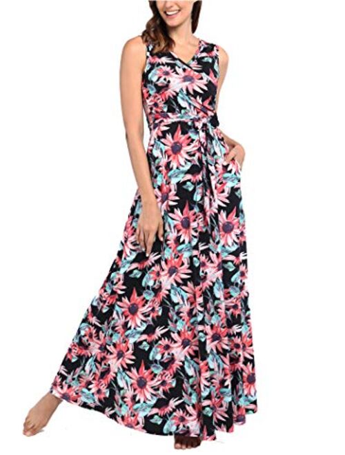 Comila Women's Summer V Neck Floral Maxi Dress Casual Long Dresses with Pockets