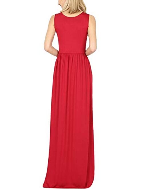 Bon Rosy Women's Soft Touch High Waist Solid Tank Top Jersey Maxi Dress w/Side Pocket