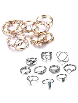 RINHOO FRIENDSHIP 10PCS Bohemian Retro Vintage Crystal Joint Knuckle Ring Sets Finger Rings