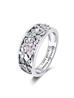 BAMOER Sterling Silver Rings Flower Rings for Women Engagement Wedding Rings for Women Size 6 7 8