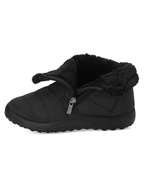 Pumoes Women Warm Snow Boots Winter Fur Lining Shoes Anti-Slip Lightweight Ankle Boots Outdoor Warm Comfortable Shoes Waterproof Slip on Sneakers