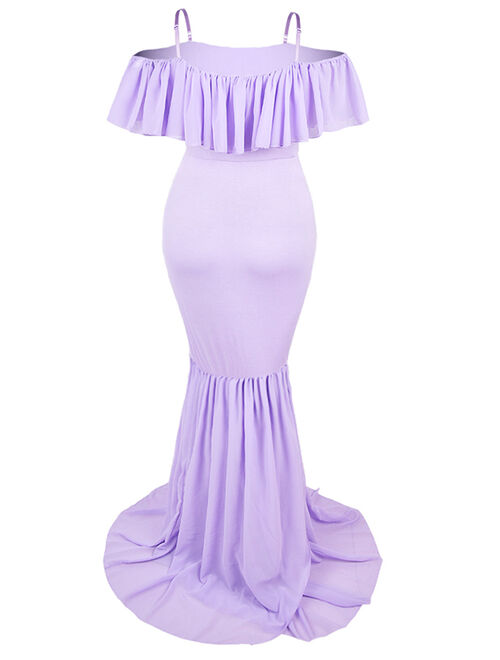Jchiup Maternity Elegant Ruffle Off Shoulder Mermaid Gown Maxi Photography Dress