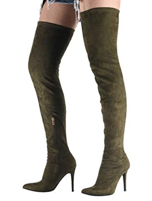 Jiu du Women's Sexy Comfy Over The Knee Thigh High Stretch Stiletto High Heel Boots