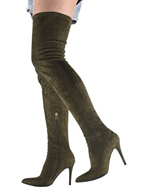 Jiu du Women's Sexy Comfy Over The Knee Thigh High Stretch Stiletto High Heel Boots