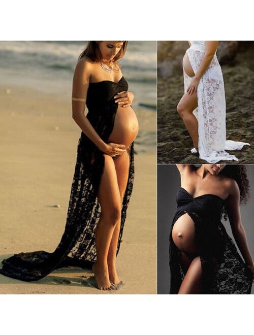 Canis Pregnant Women Front Split Long Maxi Maternity Dress Gown Photo Photography Prop