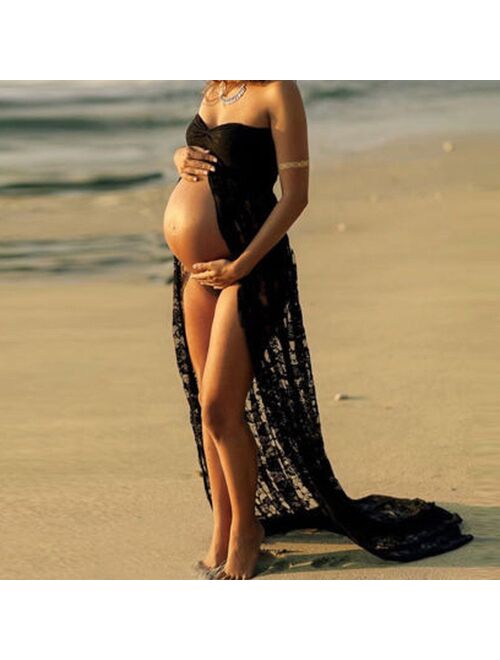 Canis Pregnant Women Front Split Long Maxi Maternity Dress Gown Photo Photography Prop
