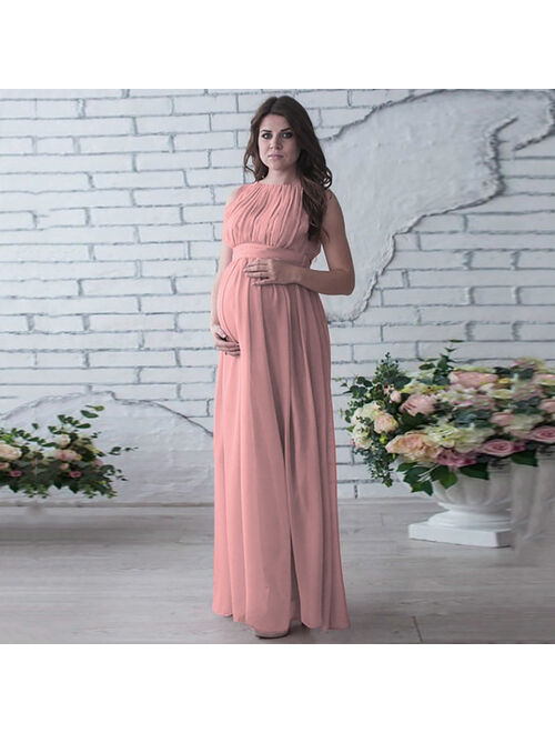 Mosunx Women Pregnant Drape Photography Props Casual Nursing Boho Chic Tie Long Dress