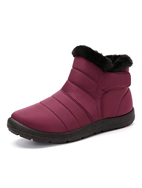 Womens Winter Boots Hook and Loop Fashion Zipper Warm Fur Lined Ankle Shoes Size