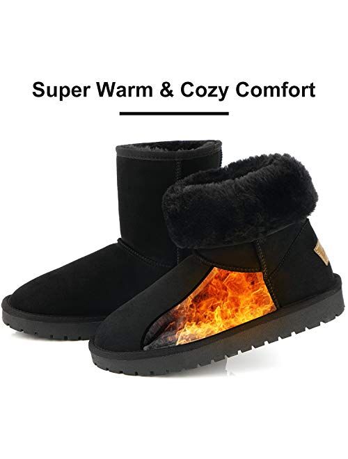Lanyani Women's Vegan Winter Boots Waterproof Classic Faux Sheepskin Warm Mid Calf Snow Boots