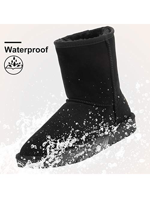 Lanyani Women's Vegan Winter Boots Waterproof Classic Faux Sheepskin Warm Mid Calf Snow Boots