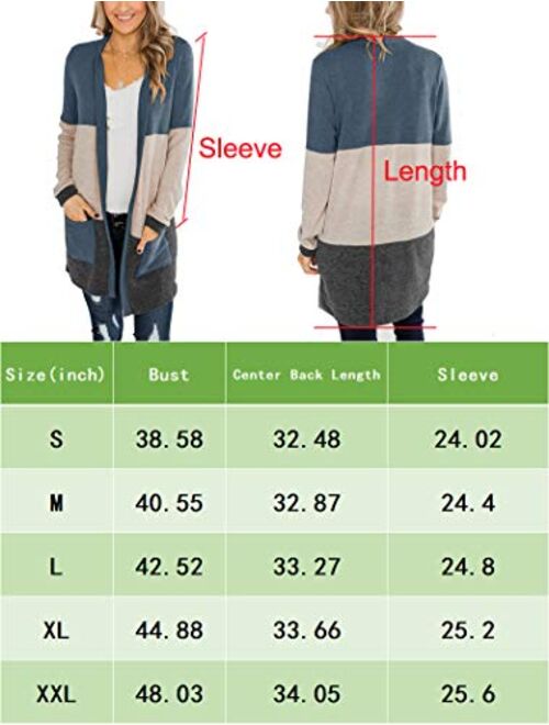 Bingerlily Womens Casual Open Front Cardigans Colorblock Long Sleeve Loose Knit Lightweight Outerwear with Pocket