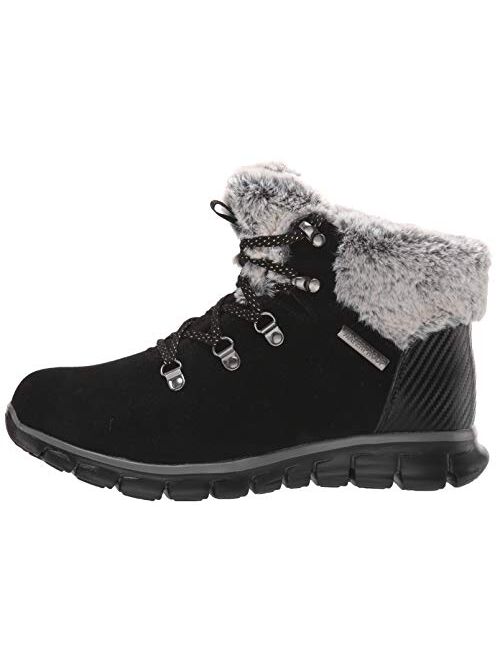Skechers Women's Synergy-Short Waterproof Lace Up Boot with Fur Cuff Snow