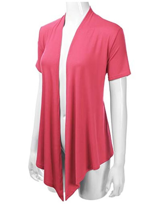 EIMIN Women's Basic Solid Short Sleeve Open Drape Front Jersey Cardigan (S-3XL)