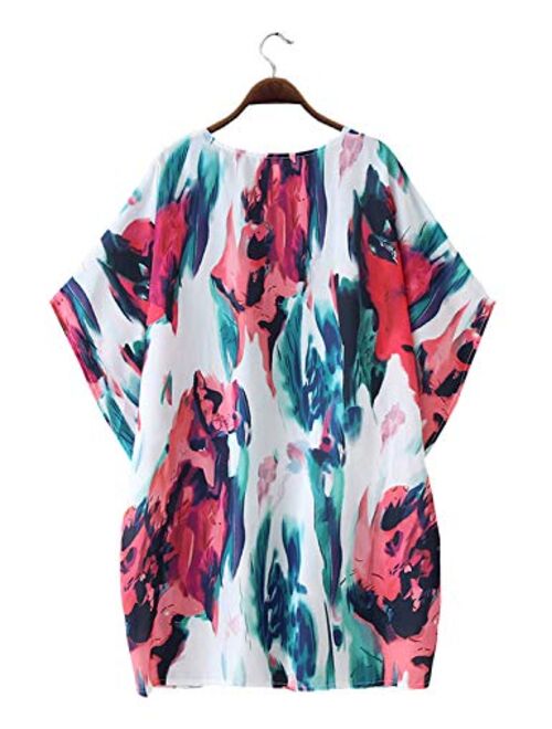 Chunoy Women Casual Tie Dyed Chiffon Kimono Cover Up Beach Wear Blouse Top