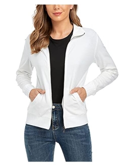andy & natalie Women's Stand Collar Zip up Short Sleeve Hoodies Jacket Sweatshirts with Pockets