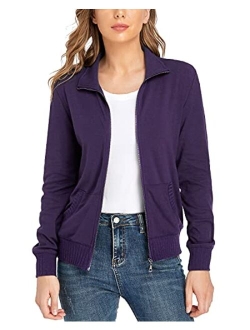 andy & natalie Women's Stand Collar Zip up Short Sleeve Hoodies Jacket Sweatshirts with Pockets