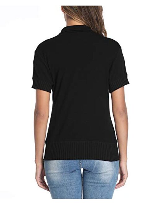 andy & natalie Women's Stand Collar Zip up Short Sleeve Hoodies Jacket Sweatshirts with Pockets