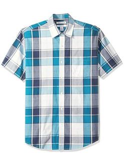Men's Regular-Fit Short-Sleeve Plaid Casual Poplin Shirt, Teal/Navy, Large