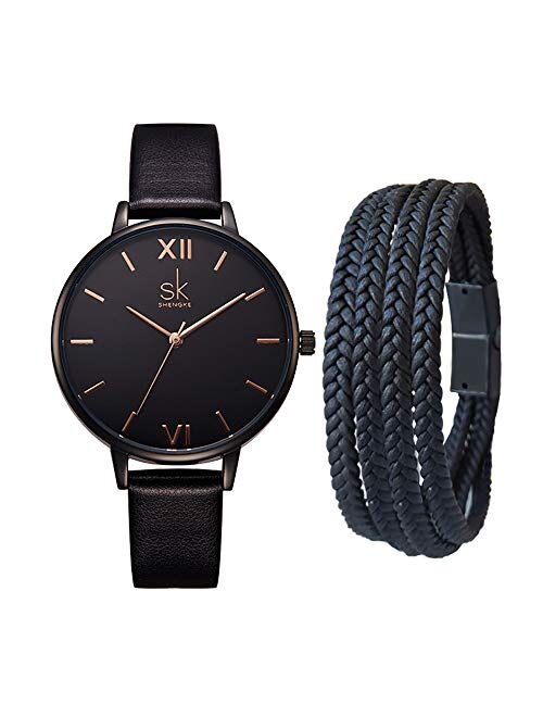 SHENGKE Women Watches Leather Band Luxury Quartz Watches Girls Ladies Wristwatch Relogio Feminino