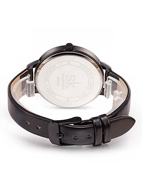 SHENGKE Women Watches Leather Band Luxury Quartz Watches Girls Ladies Wristwatch Relogio Feminino