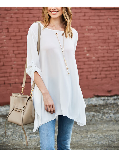 Southern Wishlist | Ivory Goldtone Necklace-Accent Sidetail Tunic - Women