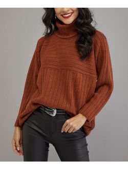 Milan Kiss | Cinnamon Stripe-Texture Turtleneck Sweater - Women
