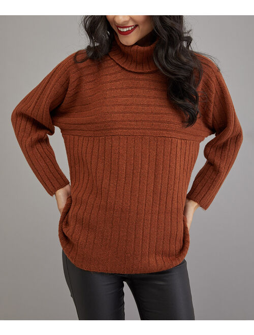 Milan Kiss | Cinnamon Stripe-Texture Turtleneck Sweater - Women