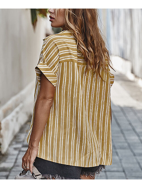 Supreme Fashion | Yellow Stripe Rolled-Cuff Button-Up - Women