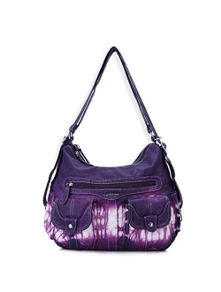 Angel Barcelo Women Multifunctional Soft Leather Handbag Purses Shoulder Hobo Backpack Crossbody Zipper Bag with Pocket