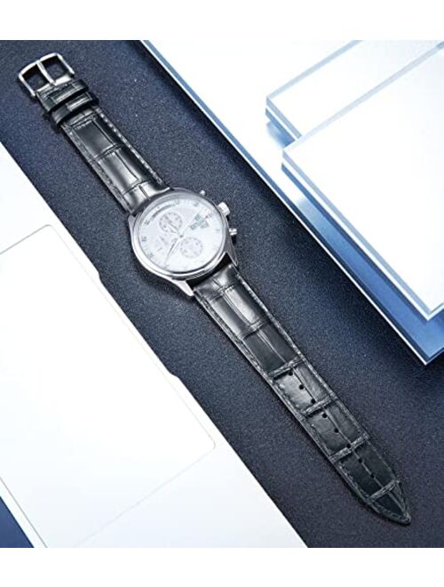 BINLUN Leather Watch Band Genuine Calfskin Replacement Watch Strap Quick Release Crocodile Pattern 10 Colors 13 Sizes for Men Women