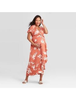 Maternity Short Sleeve Knit Wrap Ruffle Dress - Isabel Maternity by Ingrid & Isabel™