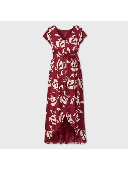 Maternity Floral Print Short Sleeve Knit Wrap Dress - Isabel Maternity by Ingrid & Isabel Red