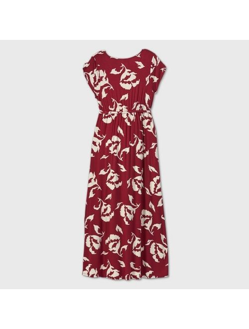 Maternity Floral Print Short Sleeve Knit Wrap Dress - Isabel Maternity by Ingrid & Isabel Red