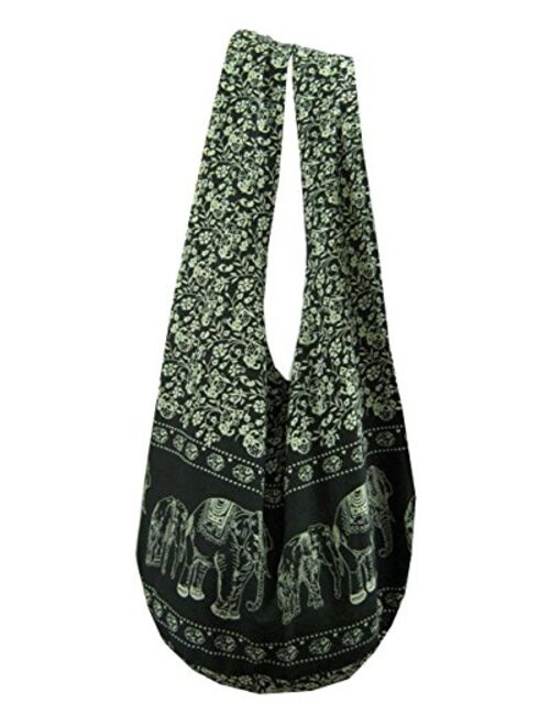 BTP! Elephant Floral Print Sling Crossbody Shoulder Bag Purse Hippie Hobo Thai Cotton Gypsy Bohemian Large