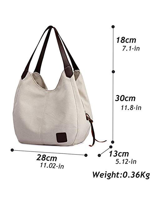TCHH-DayUp Women Canvas Handbags Hobo Bag Women's Multi-pocket Cotton Shoulder Shopper Bags Totes Casual Top Handle Purses